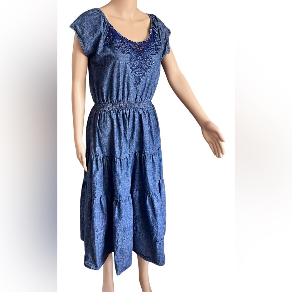 Reba Blue Denim Tiered Ruffled Dress - Picture 2 of 8